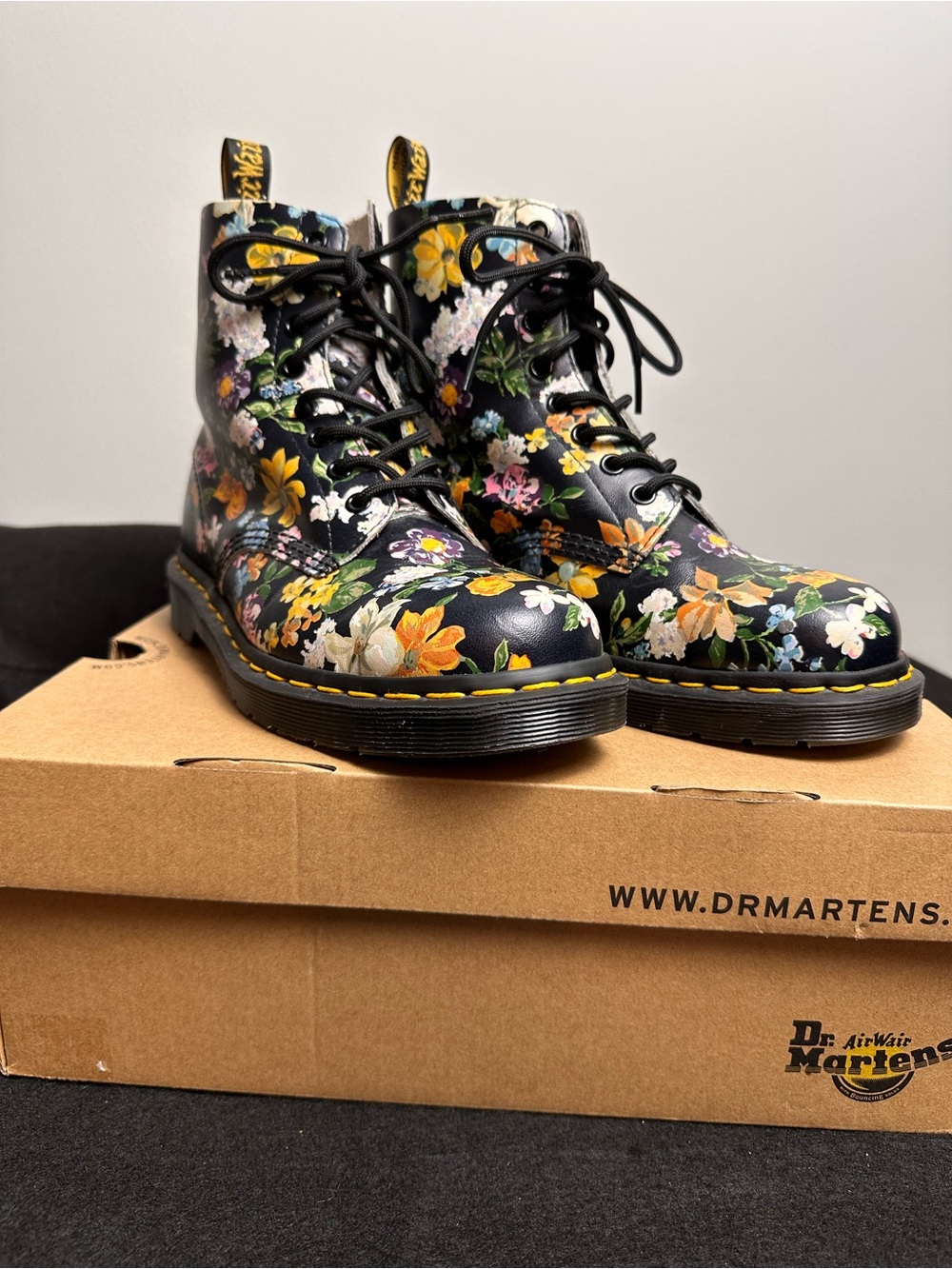 Dr. Martens Women's Floral Lace-Up Combat Boots - Black Multi